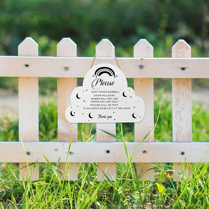 Baby Sleeping Wooden Hanging Sign for Front Door,Sleeping Baby Door Sign Decor,9.8x11.8inch