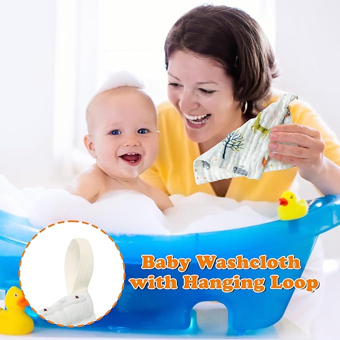 Zainpe 4Pcs Muslin Baby Hooded Towel & Washcloth Set Fox 31.5 x 31.5 in