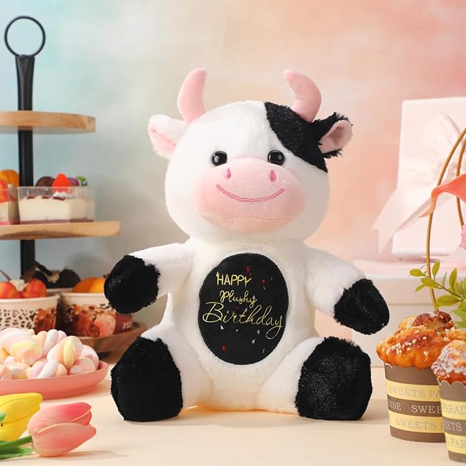 HyDren 9.8" Happy Plushy Birthday Cow Toys Cow Stuffed Animals