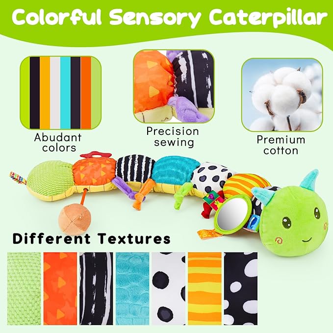 Baby Sensory Toy 0-6 Month Music Animal Stuffed Plush Caterpillar 0-3-6 Month 6-12 Month