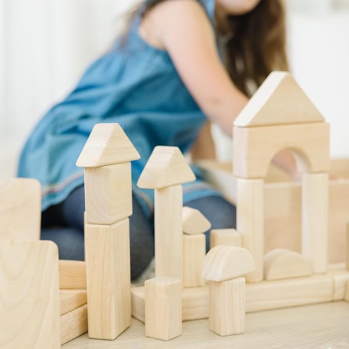 Melissa & Doug Standard Unit Solid-Wood Building Blocks With Wooden Storage Tray (60 pcs) Classic Wooden Blocks For Toddlers Ages 3+