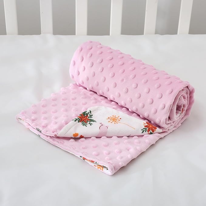 DaysU Silky Micro Soft Plush Baby Blankets for Girls with Print Rabbit Pattern and Soothing Raised Dots, Double Layer Bed Throws for Baby Crib 30x40 Inches