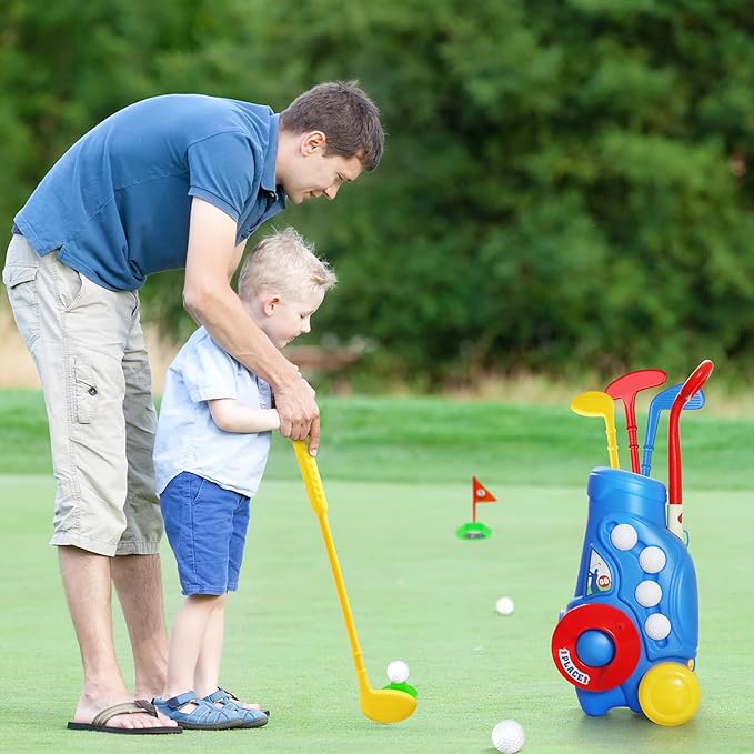 Toddler Golf Clubs Set with Putting Mat,Kids Golf Cart Toys for 3 4 5 Years Old Boys Girls
