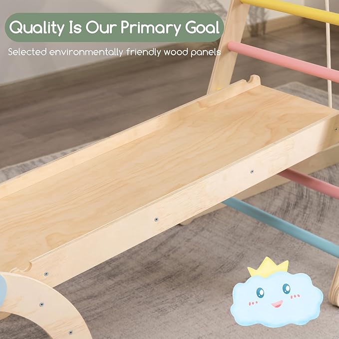 HIGOGOGO 9-in-1 Indoor Playground - Toddler Jungle Gym Montessori Climbing Set Toy Wooden Pikler Triangle with Monkey Bars, Arch 2-12 Years