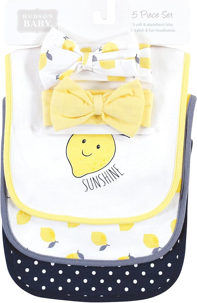 Hudson Baby Unisex BabyCotton Bib and Headband or Caps Set