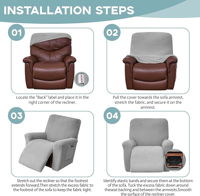Recliner Chair Cover Lazy Boy Recliner Covers Recliner Covers for Recliner Chair 1 Piece Furniture Protector Prevent wear and pet Hair(Recliner,Light Grey)