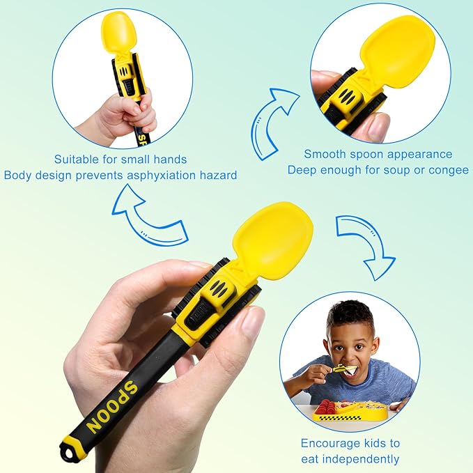 Construction Toddler Utensils - Reusable Plastic Toddler Fork and Spoon & Storage Case - Suitable for Kids Utensils Toys - Used for Toddler Gifts - Birthday Gifts for 1 2 3 4 5 6 7 year old