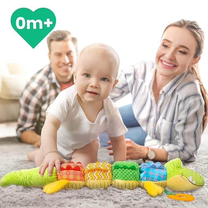 Infant Baby Musical Stuffed Animal Activity Soft Toys with Teether, Multi-Sensory Crinkle 0-3-6-12 Months
