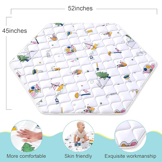 Hexagon Play Mat, Premium Foam Baby Playmat 52x45 Inches