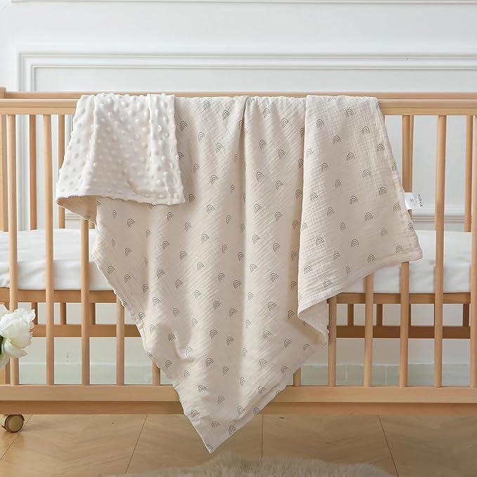 DaysU Baby Blankets Unisex with Muslin Cotton Front and Dotted Fleece Back, Silky Micro Super Soft Plush Newborn Baby Blankets for Boys Girls 30x40 inches