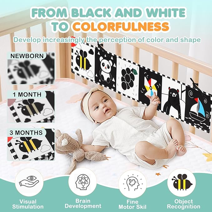 Black and White Baby Toys - High Contrast Baby Toys for Newborn Brain Development 0-3-6-12 Months