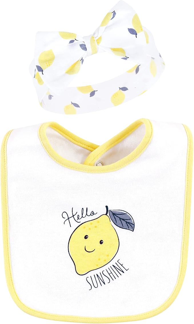 Hudson Baby Unisex BabyCotton Bib and Headband or Caps Set