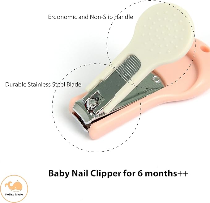 4-in-1 Premium Baby Grooming Kit by The Smiling Whale, Baby Manicure Pedicure Set for Newborn Infant & Toddler, Nail Trimmer, Nail Clipper, tweezer, Scissors (4 pcs) (Pink)