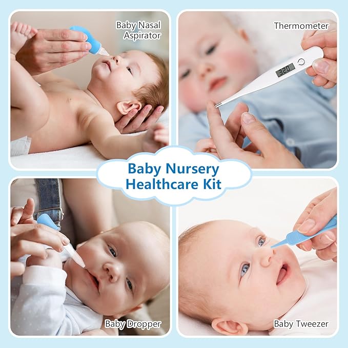 Megainvo Baby Healthcare and Grooming Kit, 24 in 1 Baby Nail Trimmer Electric Set with Light, Portable Newborn Nursery Health Care Set Nail Clippers Infant Hair Comb Brush for Toddlers Boys Girls