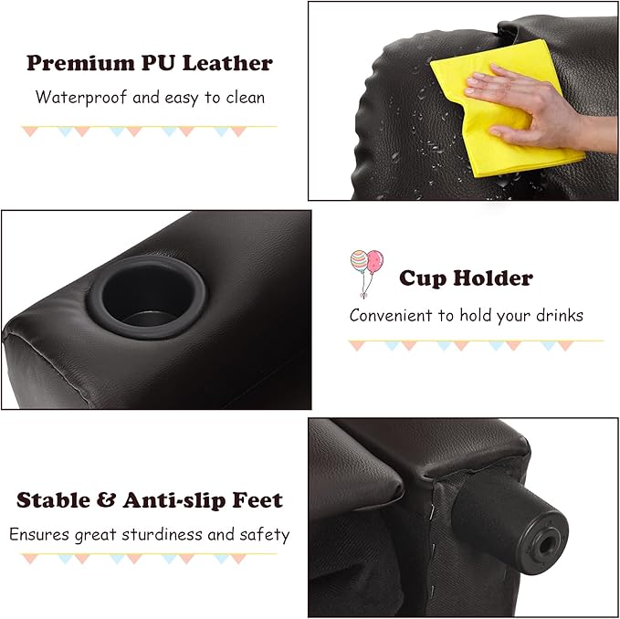 Costzon Kids Recliner Chair with Cup Holder, Toddler Furniture Children Armrest Sofa w/Headrest & Footrest for Girls Boys Baby Bedroom, Kids Room, PU Leather Kids Recliner Couch (Brown)