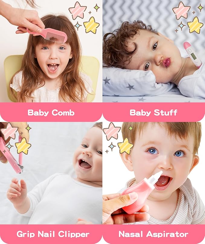 Baby Grooming and Healthcare Kit, Portable Baby Safety Care Set with Hair Brush Comb Nail Clipper Nasal Aspirator for Nursery Newborn Infant Girl Boy (27 in 1