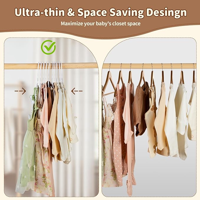 Kids Hangers, 120 Pack U-Shape Baby Hangers, with Protective Collar Non-Distorting Design from Stretching, 11.4inch Plastic Space-Saving Baby Clothes Hangers for Toddlers, Newborns, White