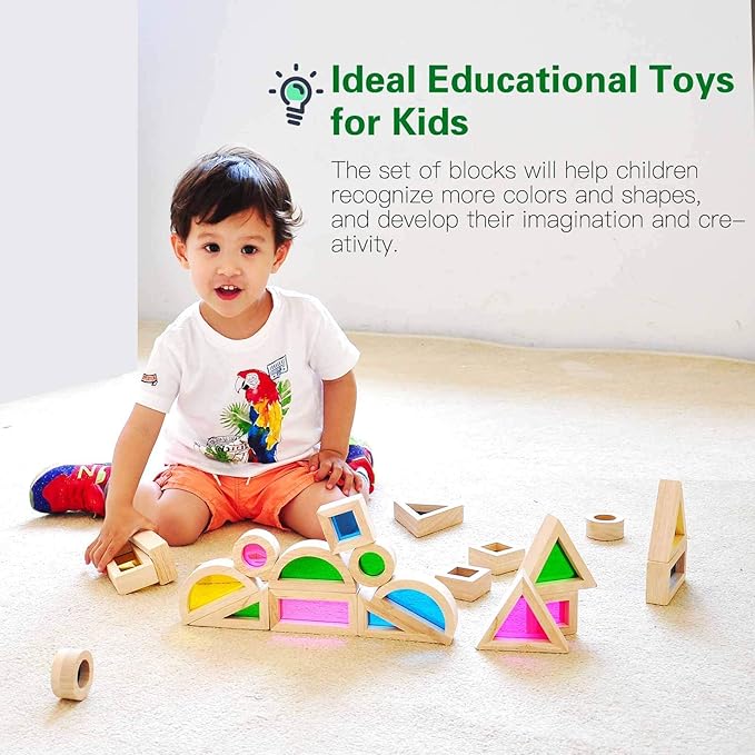 Wooden Building Blocks Set 24pcs, Wooden Blocks for Toddlers
