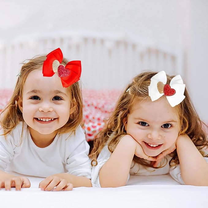 4 Pcs Valentine's Day Hair Clips Heart Bow Hair Accessories