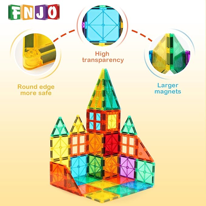 Magnetic Tiles, 64 PCS Magnetic Building Blocks, Magnets Building Set, STEM Toys for Kids Boys and Girls Creative and Inspirational