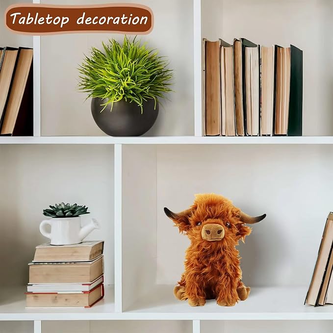 Stuffed Animals Highland Cows Cute Stuff Fluffy Cattle Dolls Skeleton (11 inches,Brown)