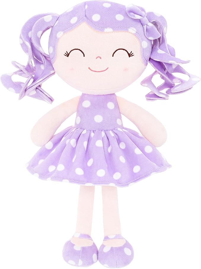 Gloveleya Soft Dolls Plush Figure Polka Dot Purple Dress Baby 12inches