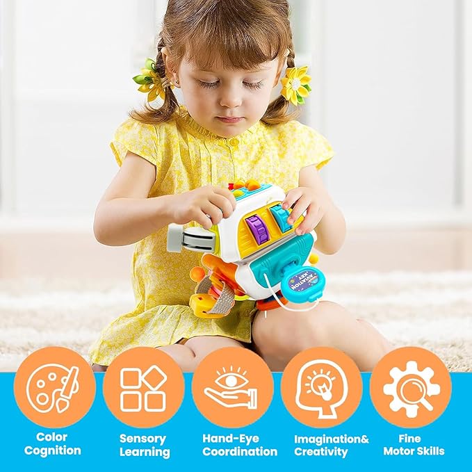 10 in 1 Busy Cube Montessori Toy for 18M+ Year Old Toddlers - Educational Activity Developing Sensory Board for Fine Motor Skills