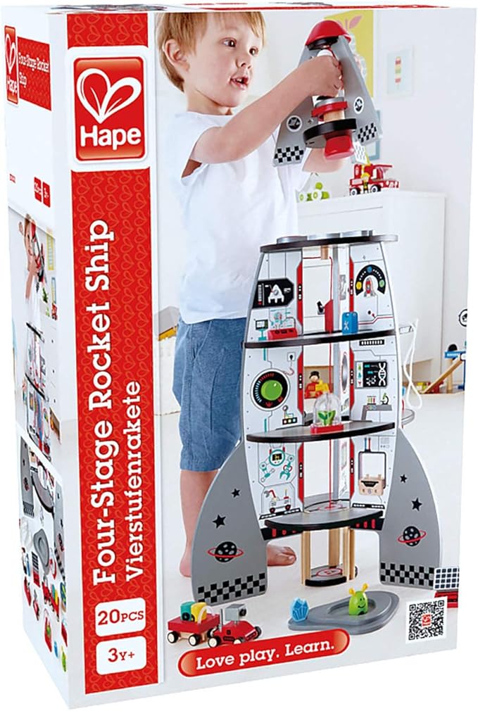 Hape Four-Stage 20 Piece Durable Wooden Rocket and Spaceship Toy for Children, L: 18.8 18.8, H: 29.1 inch