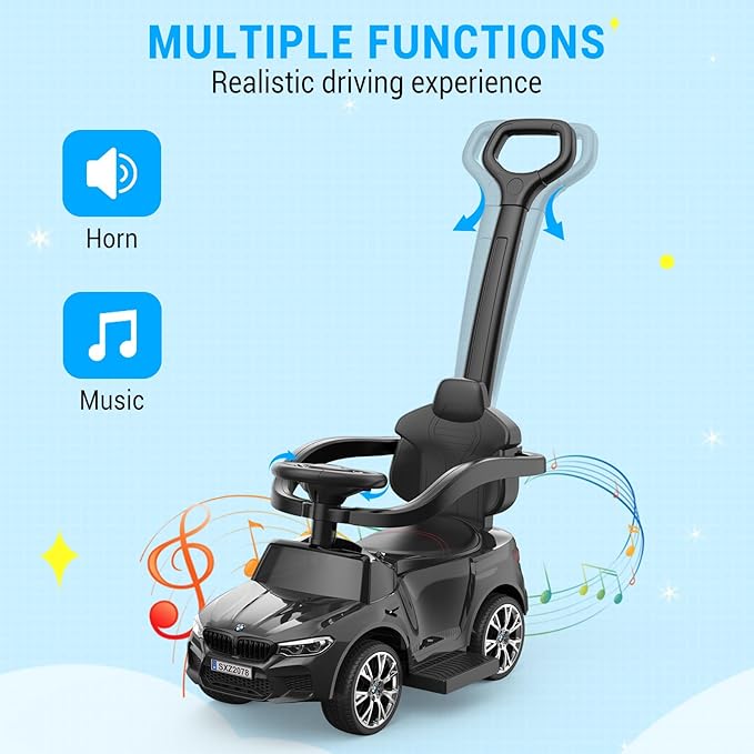 Hetoy Push Cars for Toddlers 1-3 Boys Girls,4-in-1 Ride On Cars Licensed BMW with Horn, Music