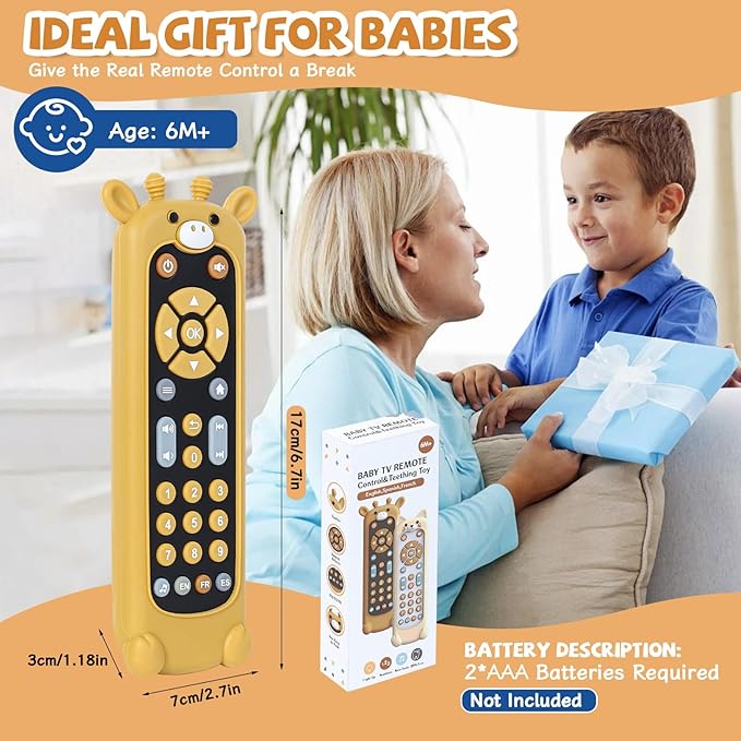 Orzbow Baby Remote Control Toy for 6 Month+ with Silicone Teether Cover, TV Remote Toy with Realistic Light and Sound - English