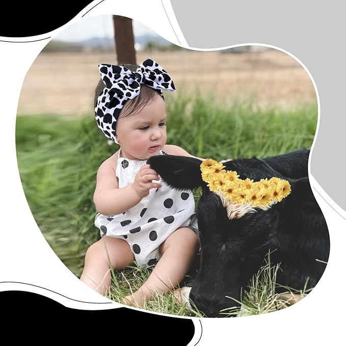 Cow Baby Bows, 3pcs Western Cowgirl Elastic Nylon Headbands for Baby Girls