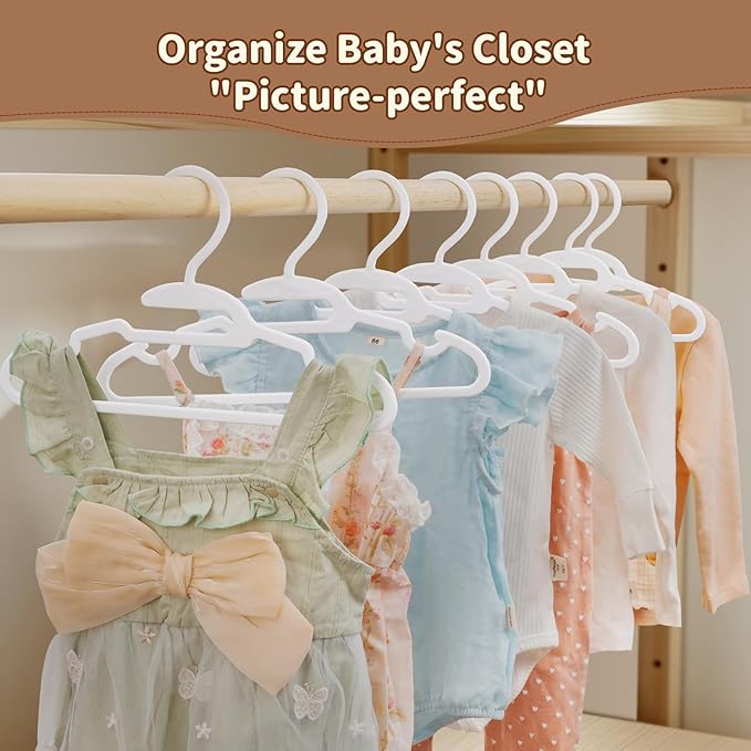 Baby Hangers, Kids Hangers, 70 PCS Baby Clothes Hangers,White Hangers for Kids Toddlers and Children,11.4" Plastic Hangers for Kids, Toddler Hangers with Protect Collar Non-Distorting from Stretching