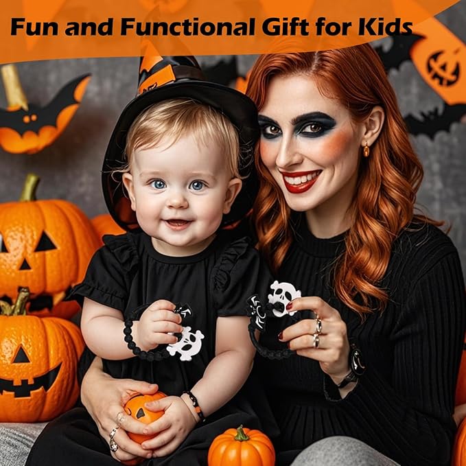 Halloween Baby Teething Ring Toys ??Skull & Bat Silicone Teethers for Newborns, Infants & Toddlers