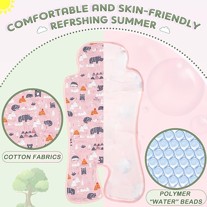 Pinkunn 2 Pcs Gel Car Seat Cooling Pad for Baby Summer Breathable Ice Cushion Multifunctional Ice Stroller Cooler Mat for Stroller Baby Dining Chair Child Safety Seat(Bright Color,Forest)