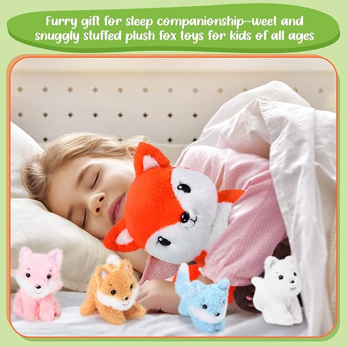 HyDren 5 Pcs Fox Plush Toy Set 14 Inch Mommy 4 Cute