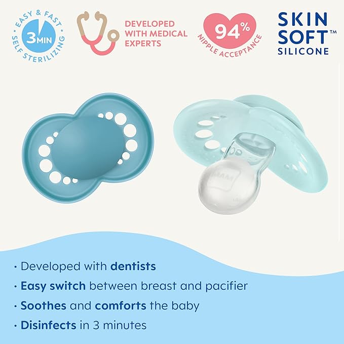 MAM Original Matte Baby Pacifier, Nipple Shape Helps Promote Healthy Oral Development 4 Pack, 6-16 Months, Boy,2 Count 1)