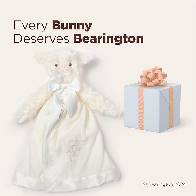 Bearington Baby Blessings Snuggler, 15 Inch White Lamb Plush Stuffed Animal Security Blanket Lovey for Babies