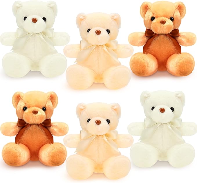 HyDren 6 Pcs Bears Bulk Stuffed Animal Small Bears Baby Shower Bears Plush Toys Employee Appreciation Easter Graduation Gifts(Dark Brown, Brown