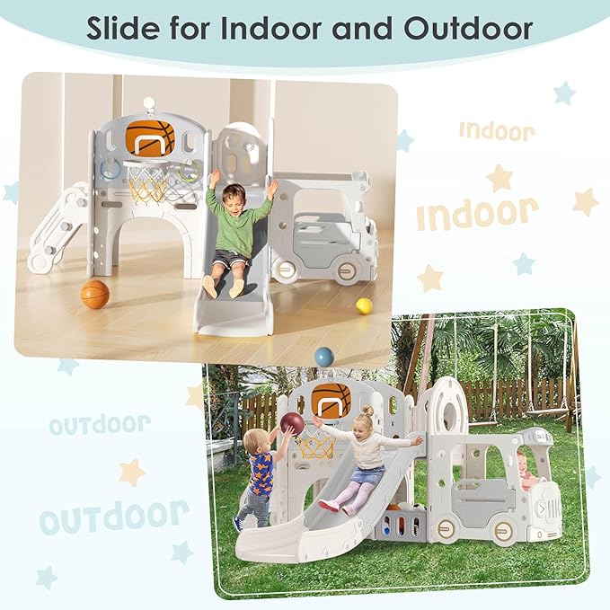 10 in 1 Toddler Slide, Baby Slide for Toddlers Age 1+ with Ring Toss