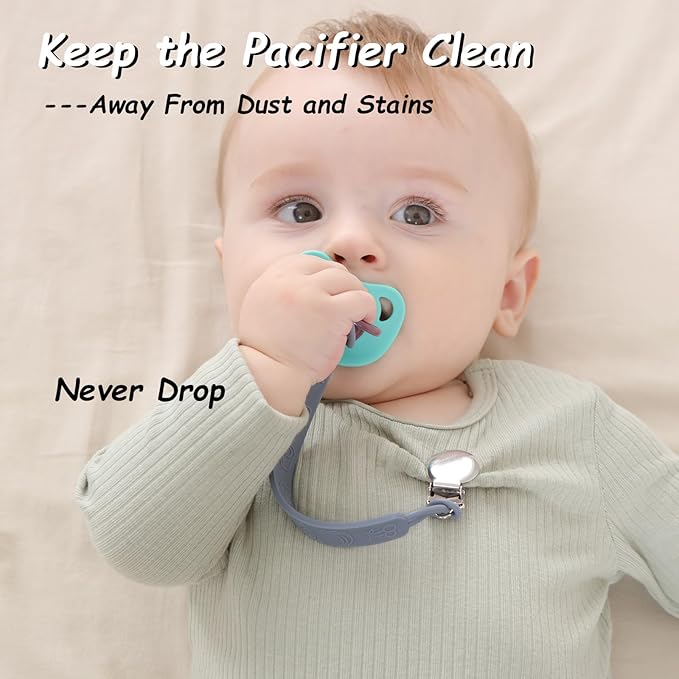 Silicone Pacifier Clip, Seposeve Pack of 3 Baby Pacifier Teether Clip with 4 Texture