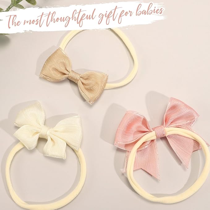 Soft Stretchy Nylon Headbands Handmade Hair Bands for Baby Girls Newborn Infant Toddler竊뉰eige"