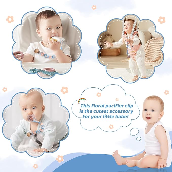 Pacifier Clip for Boys Girls Floral Daisy Macrame Baby Paci (1pack:Blue Daisy