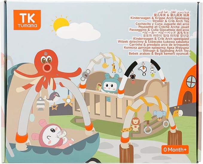 TUMAMA Car Seat Toys for Babies 0-6 Months, Stroller Toys for Infant 0-6 Months, Newborn Sensory Hanging Rattle Arch Toy with Butterfly Elephant Owls,Musical Toy for Baby 6-12 Months