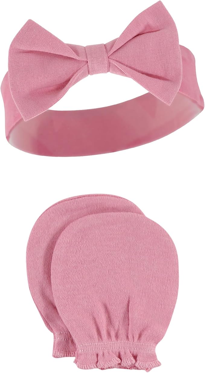 Hudson Baby Baby Girls' Cotton Headband and Scratch Mitten Set
