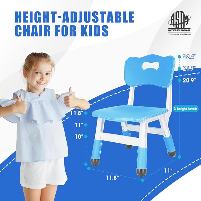 Kids Adjustable Chair with 3 Height Levels,Toddler Chair for Desk and Play, Suitable for Indoor and Outdoor Kids Activities