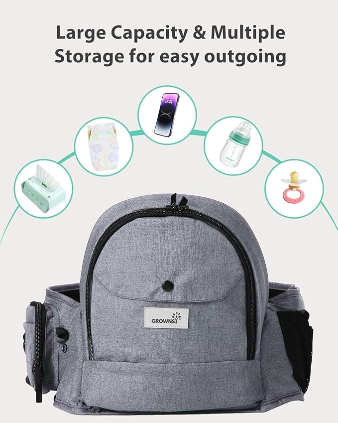 Baby Hip Carrier, GROWNSY Ergonomic Hip Seat Baby Carrier with Multiple Pockets, Adjustable Extended Waistband for Newborns & Toddlers up to 50 lbs, Light Grey
