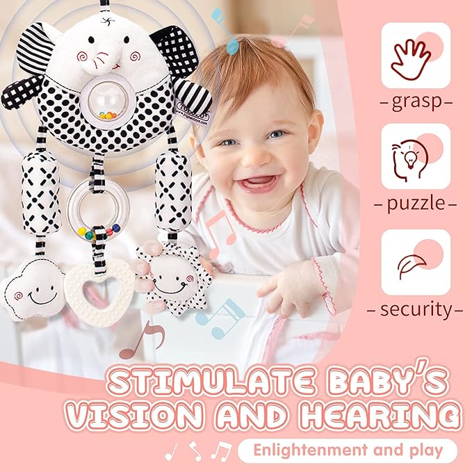 AUYYOSK Black and White High Contrast Baby Toys,Car Seat Toys for Newborn 0 3 6 12