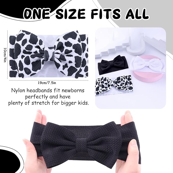 Cow Baby Bows, 3pcs Western Cowgirl Elastic Nylon Headbands for Baby Girls