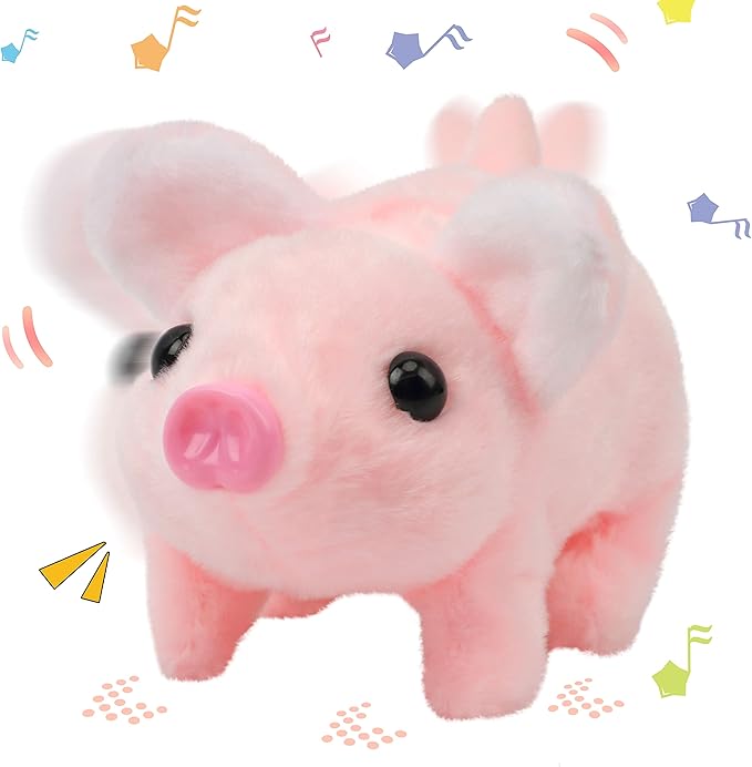 Hopearl Walking Piggy Pet Interactive Crawling Piglet Electronic Plush Toy Pig Oink Twitch Nose Wag Tail Animated Gifts for Toddlers Birthday, Pink 8''