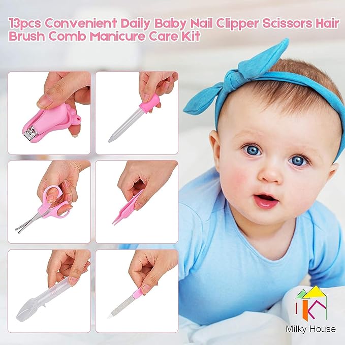 Baby Healthcare and Grooming Kit, 13 in 1 Newborn Nursery Health Care Set, Baby Grooming Kit for Boys & Girls, Portable Baby Healthcare Set with Comb, Nail Clipper, Brush, etc, Baby Shower Gifts